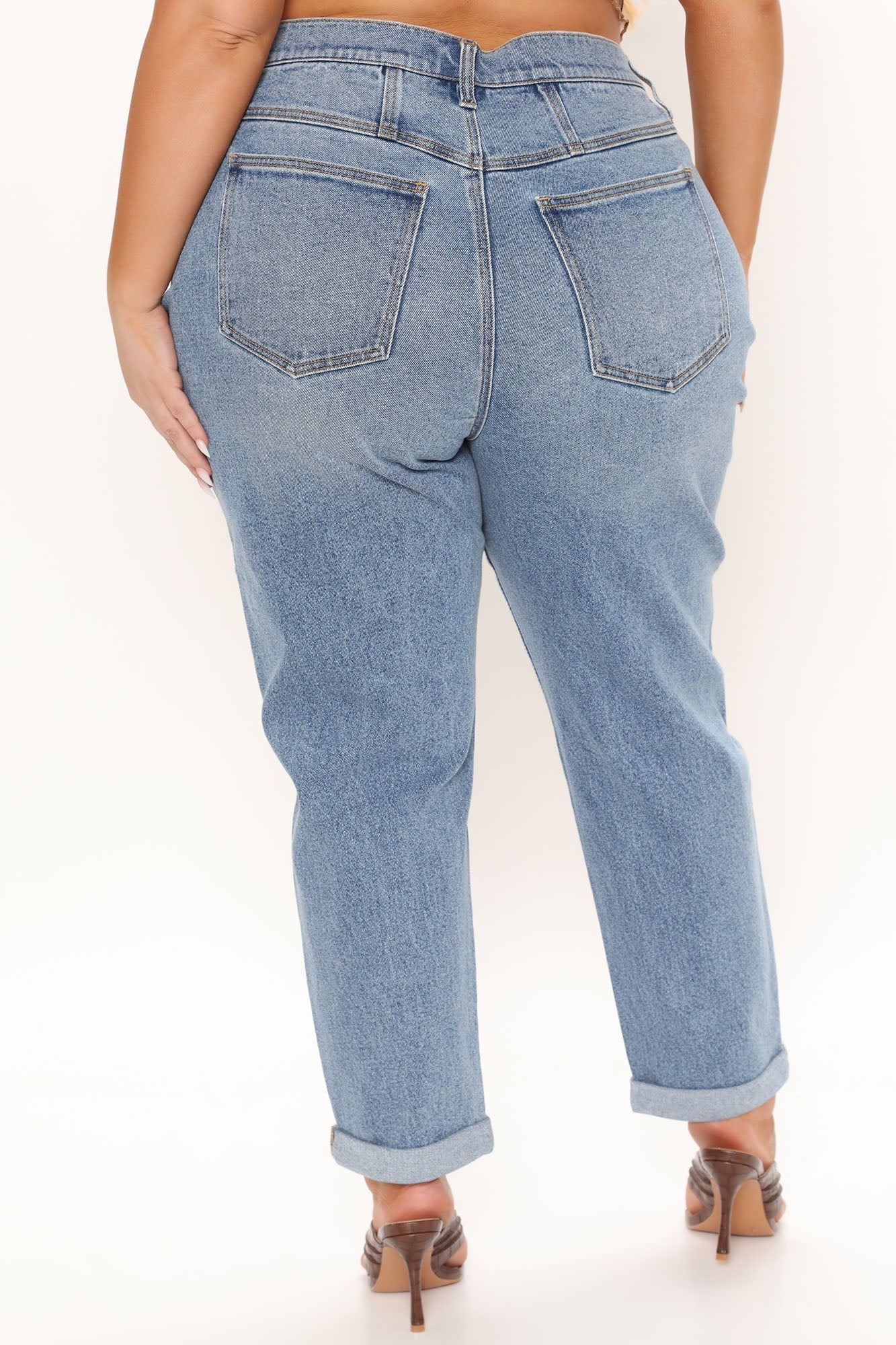 Albany Tapered Curvy Roll Cuff Balloon Jeans - Medium Blue Wash