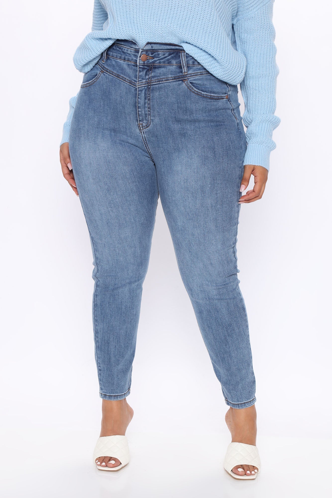 Jean skinny taille très haute Adelaide - Délavage bleu moyen
