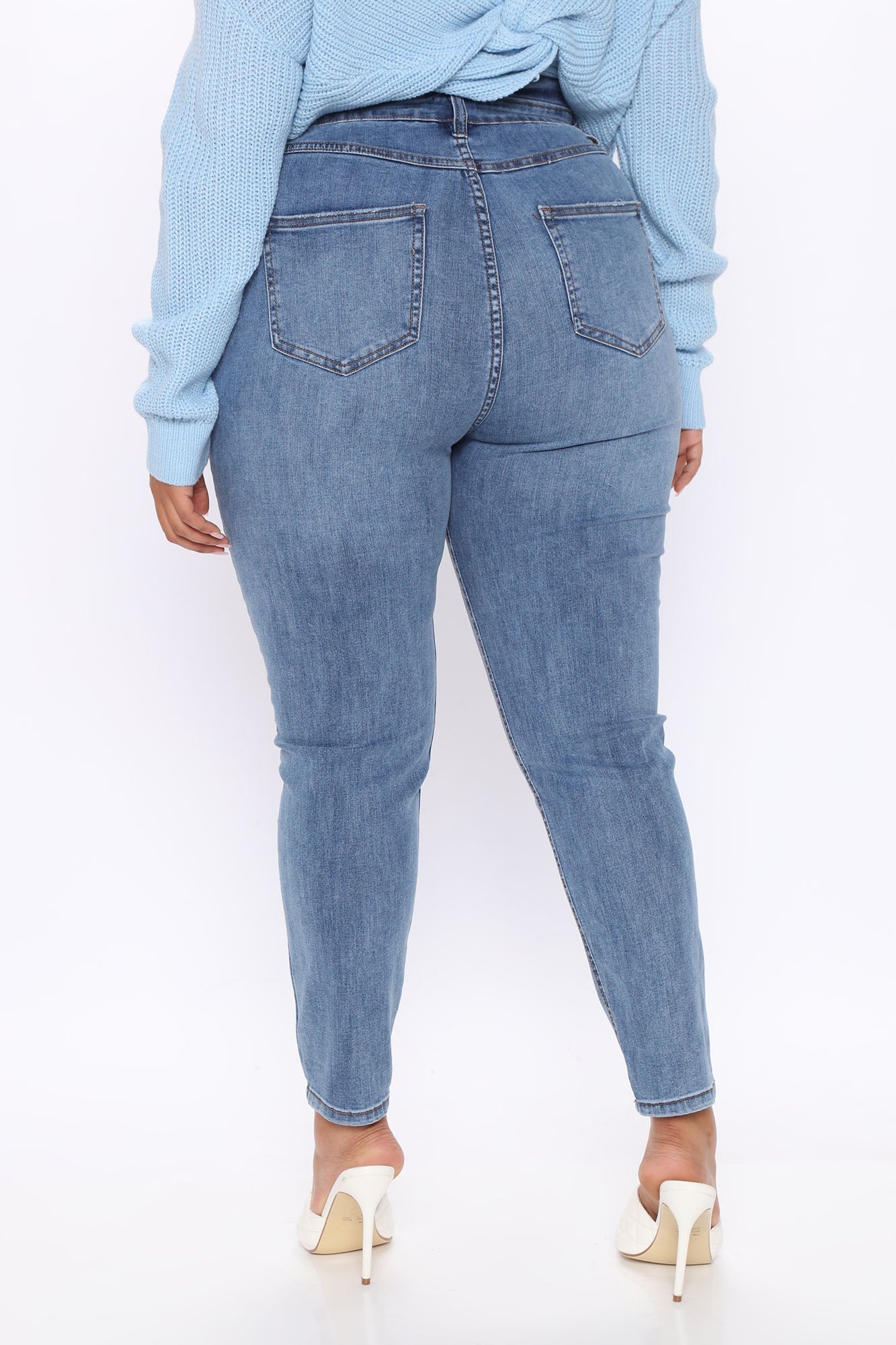 Jean skinny taille très haute Adelaide - Délavage bleu moyen