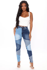 All Fixed Up Patchwork Skinny Jeans - Blue/combo