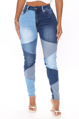 All Fixed Up Patchwork Skinny Jeans - Blue/combo