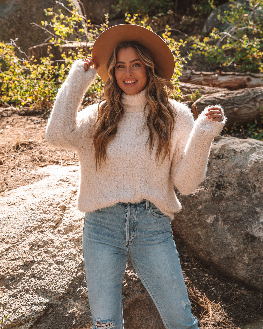 Above All Fuzzy Turtleneck Knit Sweater - Cream - FINAL SALE