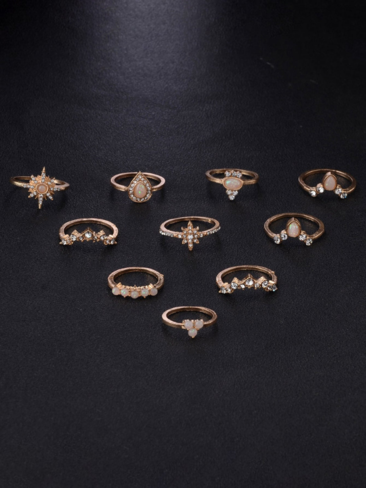 10pcs Opal Style Crown Ring Set Sai Feel