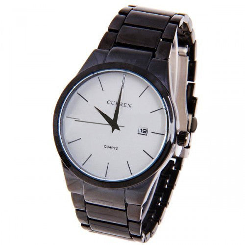 Black Stainless Steel Watch (White 4.3cm Dial)