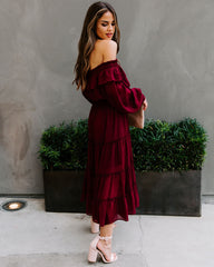 Alicia Off The Shoulder Tiered Midi Dress - Burgundy