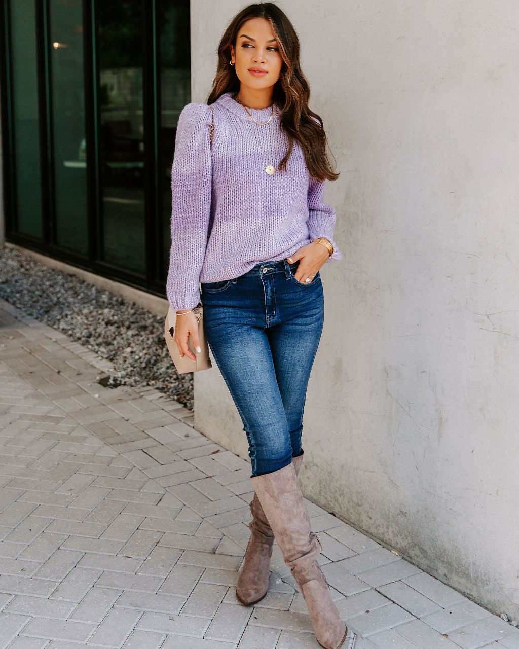 Alana Two-Tone Knit Sweater - Lilac - FINAL SALE