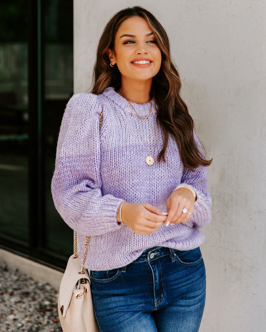 Alana Two-Tone Knit Sweater - Lilac - FINAL SALE