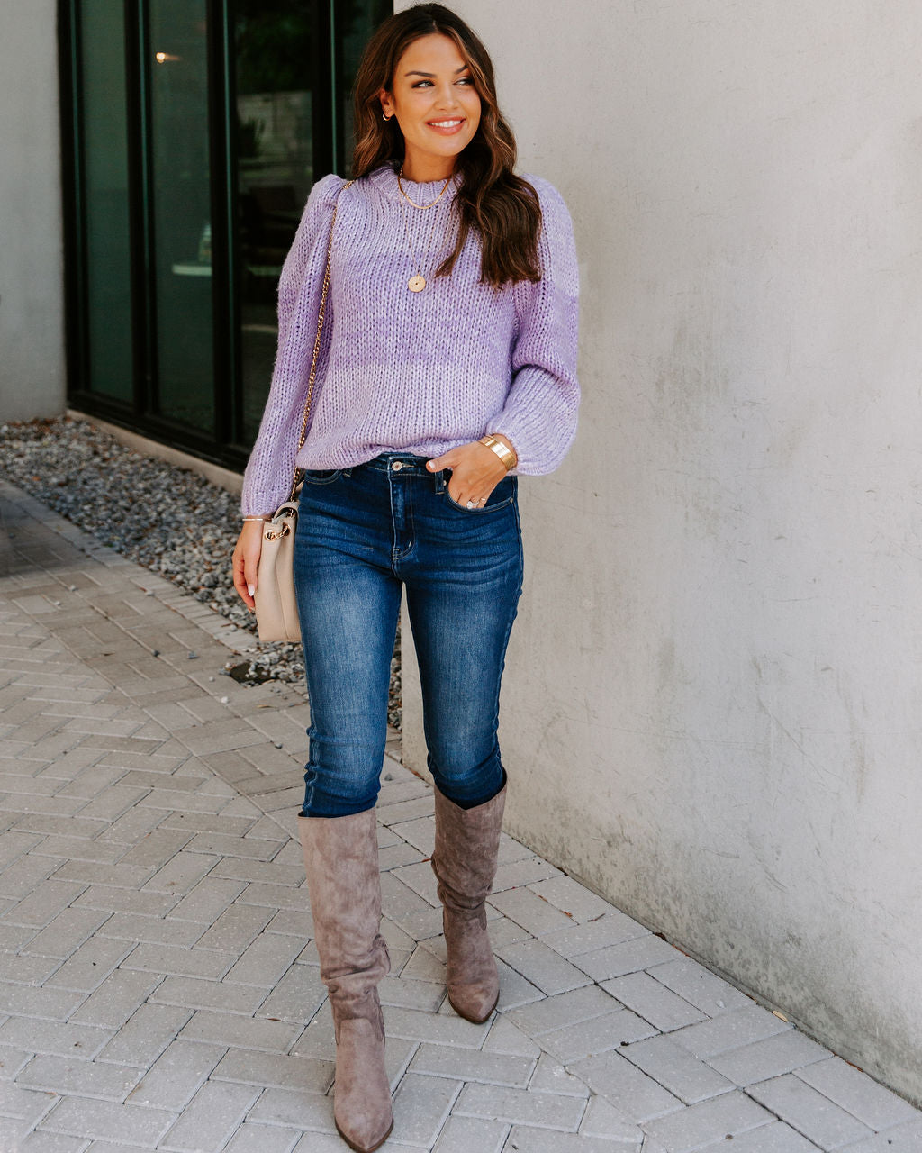 Alana Two-Tone Knit Sweater - Lilac - FINAL SALE