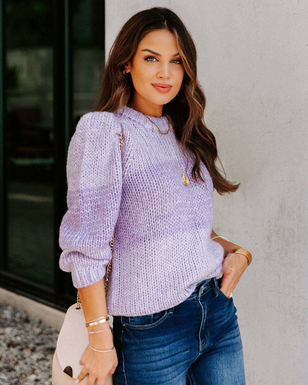 Alana Two-Tone Knit Sweater - Lilac - FINAL SALE