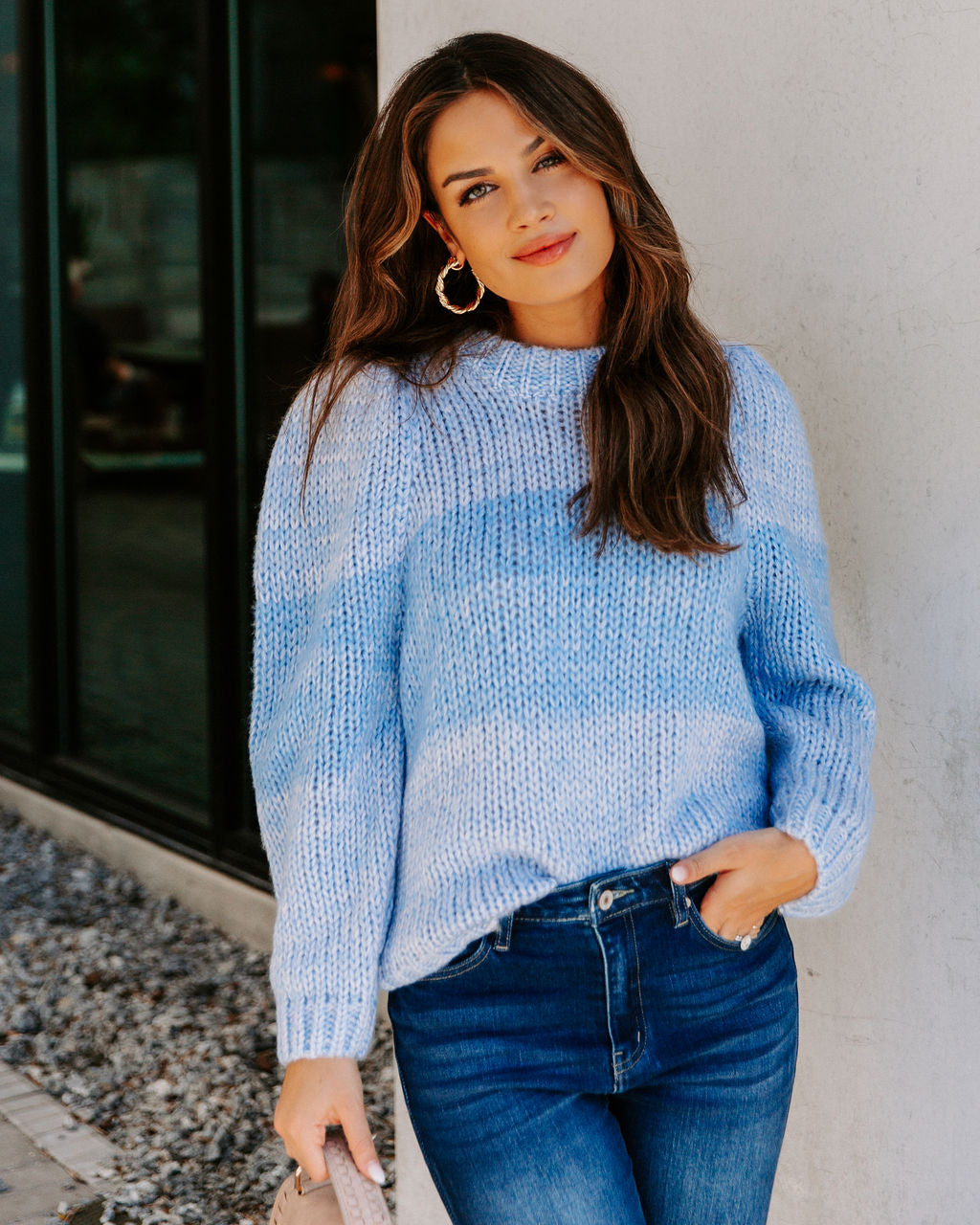 Alana Two-Tone Knit Sweater - Blue - FINAL SALE