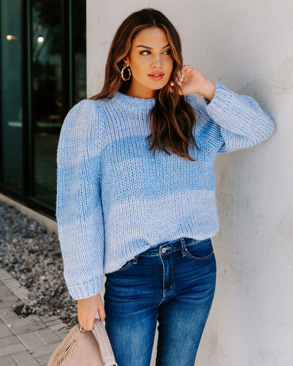 Alana Two-Tone Knit Sweater - Blue - FINAL SALE