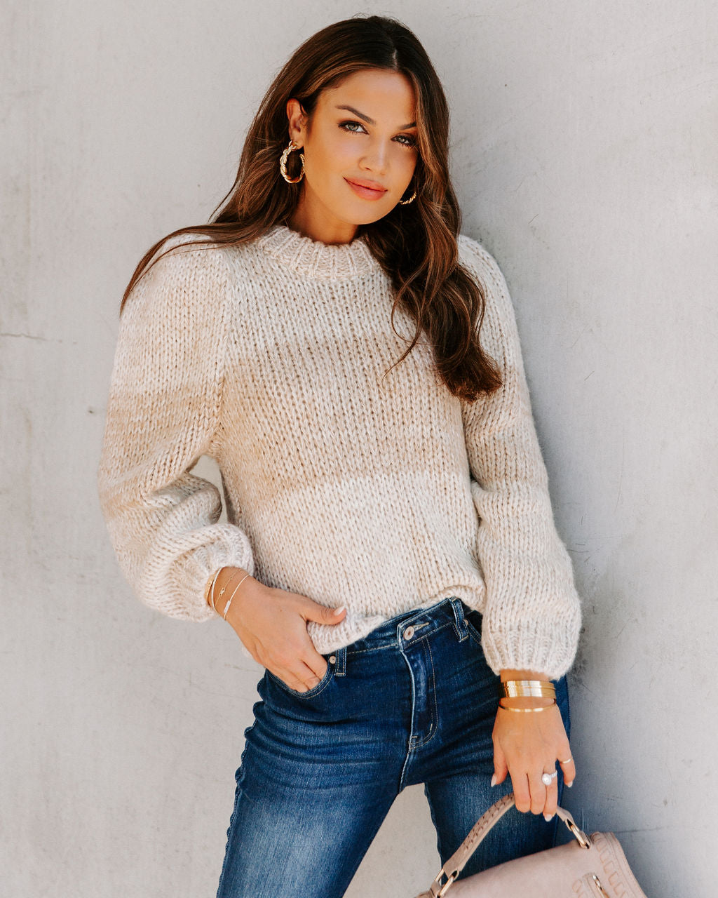 Alana Two-Tone Knit Sweater - Taupe - FINAL SALE