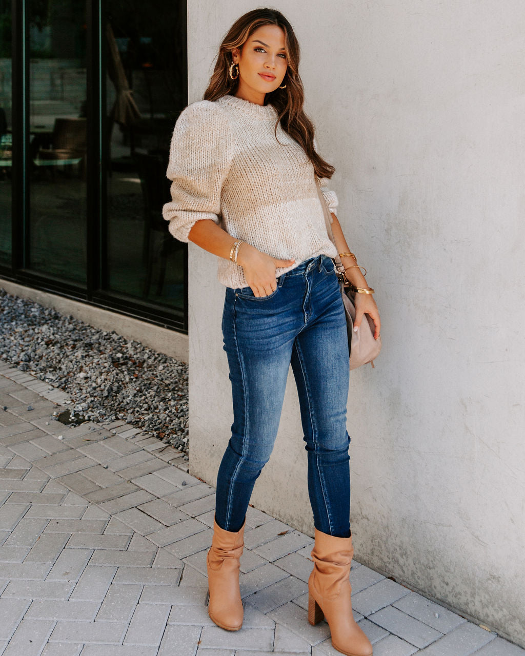 Alana Two-Tone Knit Sweater - Taupe - FINAL SALE