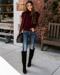 Adamant Puff Sleeve Turtleneck Sweater - Burgundy