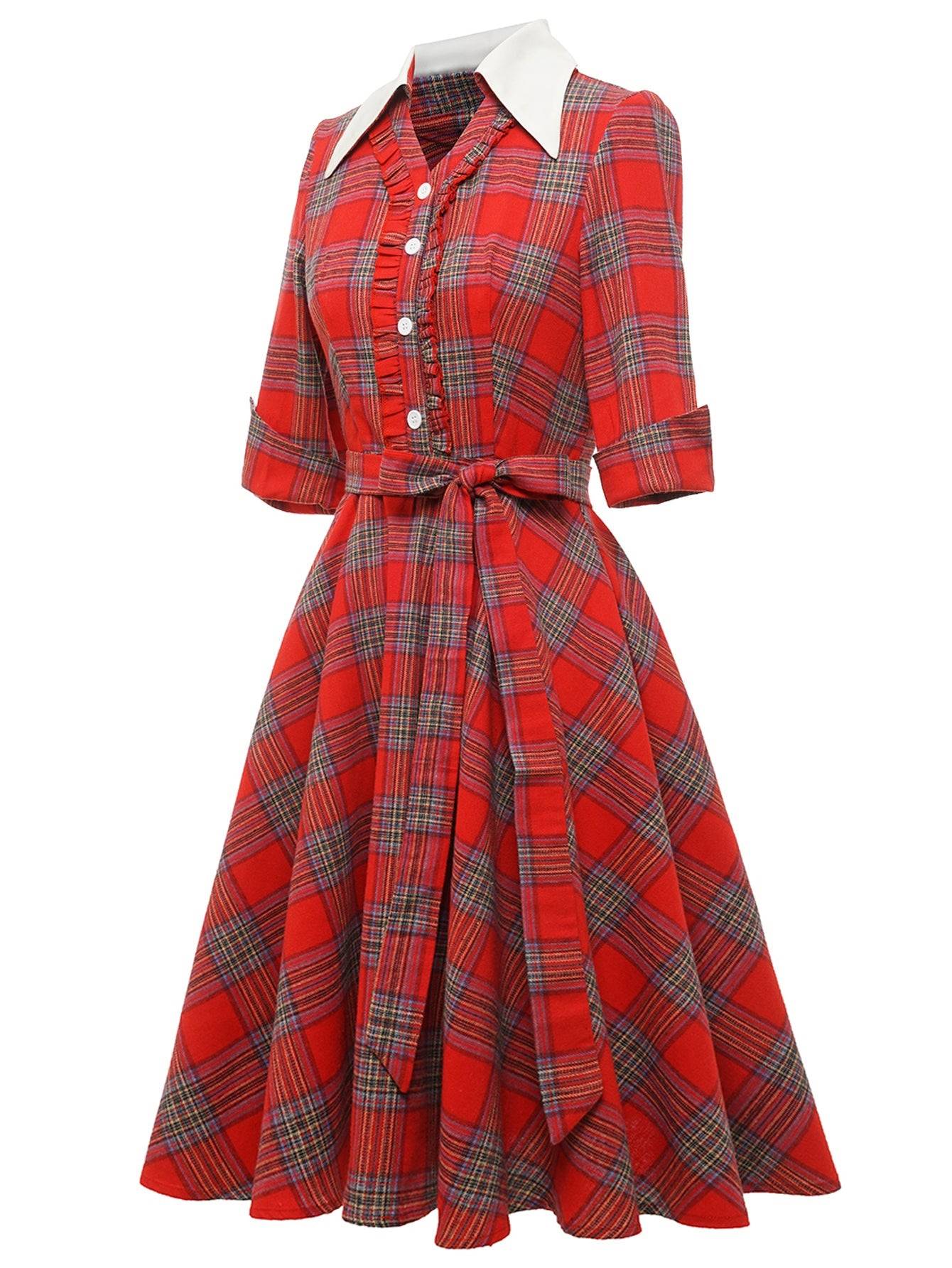 1950s Retro Rockabilly Princess Cosplay Dress plaid Costume Gown Sai Feel