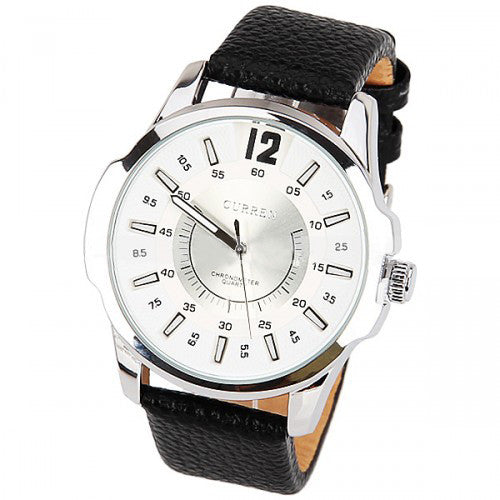 Watch with Leather Band (White 4.8cm Dial)
