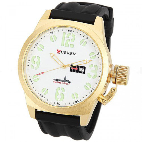 Golden Watch with Silicone Band (White 5.7cm Dial)