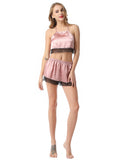 2 Pcs Pajama Set New Women's Sleeveless Silky Homewear Lace Pure Color Sexy Sling Set Sai Feel