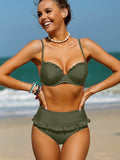 2 Piece Ruffled Adjustable Straps Buckle Top Triangle Bikini Bottom Printed Swimwear Bathing Suit Sai Feel