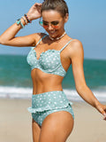 2 Piece Ruffled Adjustable Straps Buckle Top Triangle Bikini Bottom Printed Swimwear Bathing Suit Sai Feel