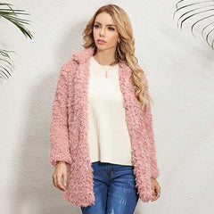 2020 Fashion Women Woolen Coat Lapel Furry Mid-length Woolen Jackets Solid Winter Coats Outwear Sai Feel