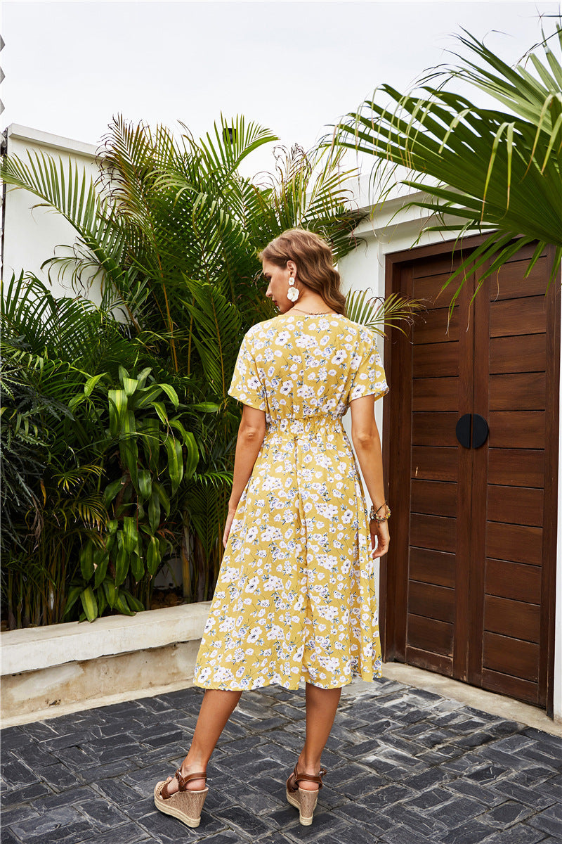 Alianna Floral Ruffle Midi Dress - Lemon