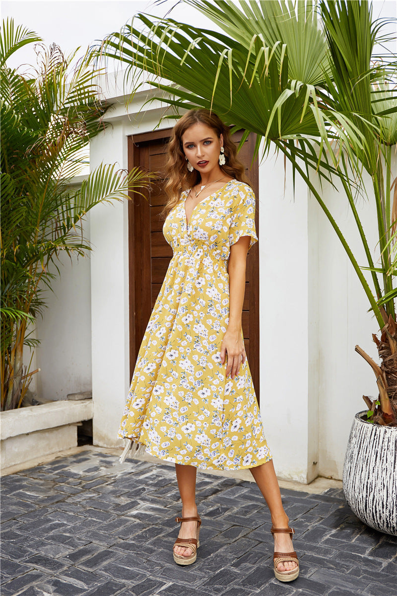 Alianna Floral Ruffle Midi Dress - Lemon