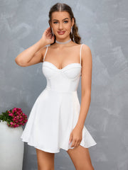 Pearls Beaded Godet Hem Bustier Cami Dress