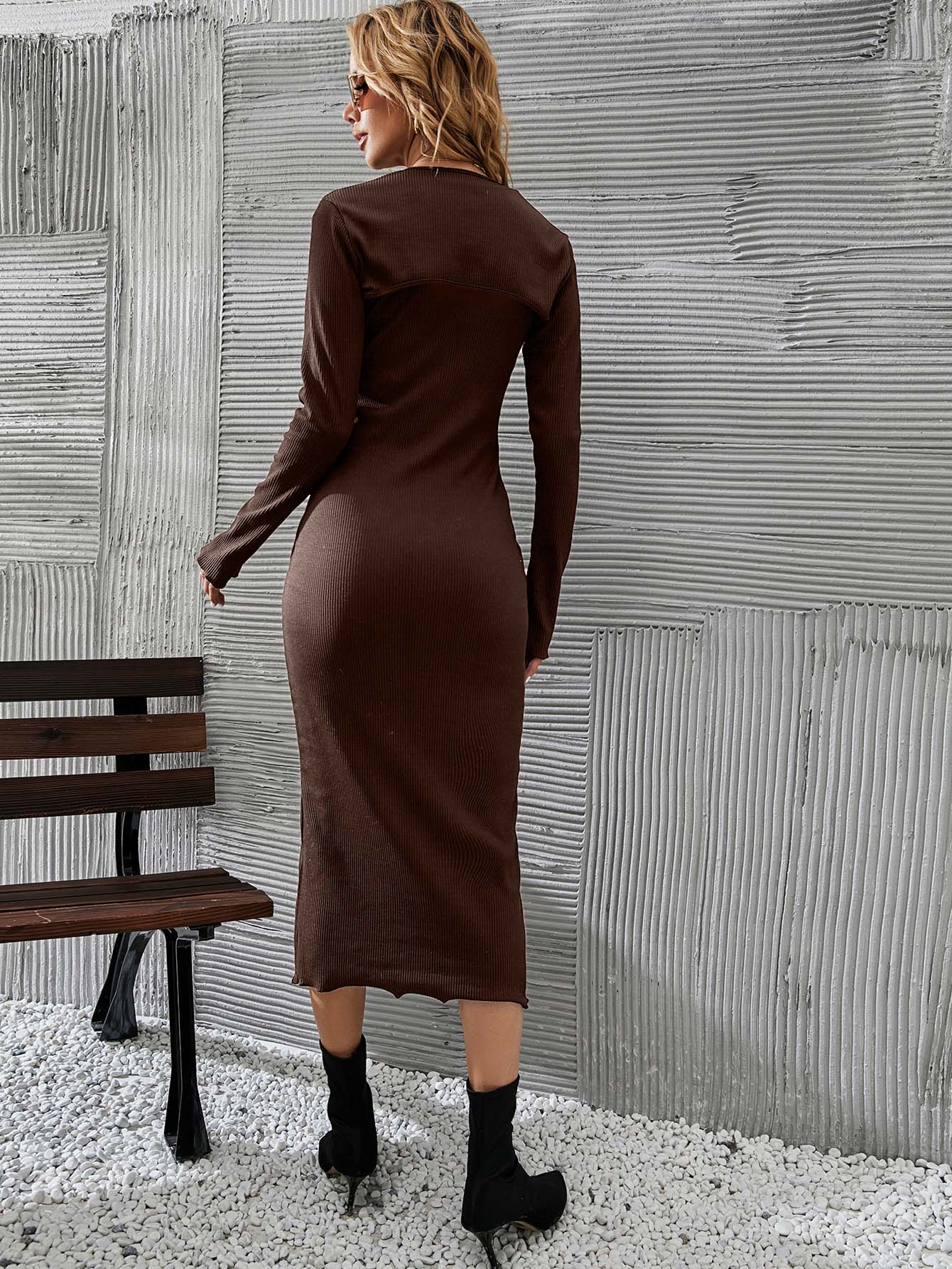 2PCS Women's Long Sleeve Dress  Knit Sweater Long Dress spaghetti Dress and Long Sleeve Top Sai Feel