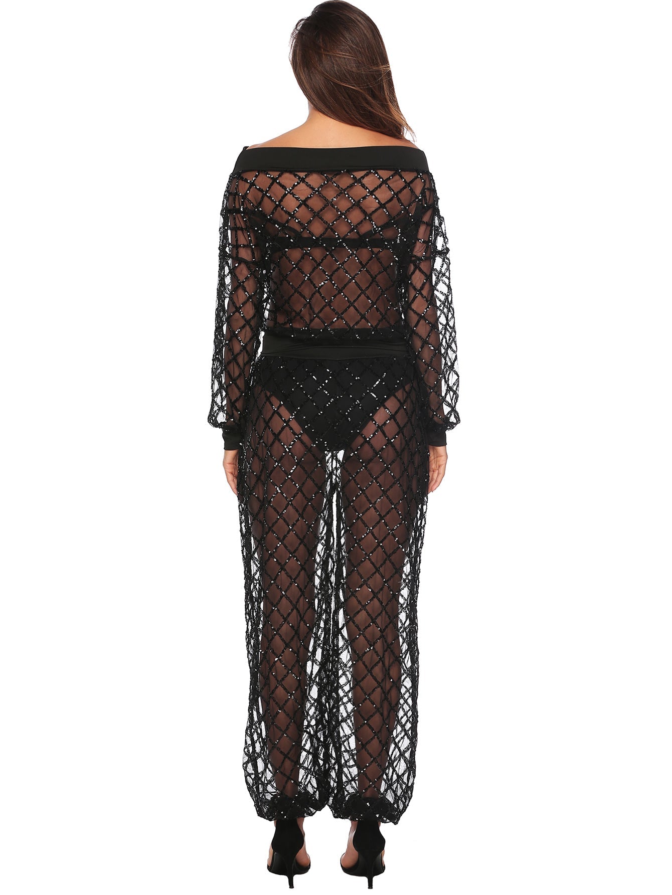 2pack Sequin Insert Sheer Mesh Cover Up Set Sai Feel