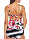 2pcs Floral Print Flounce Tankini Swimsuit Sai Feel