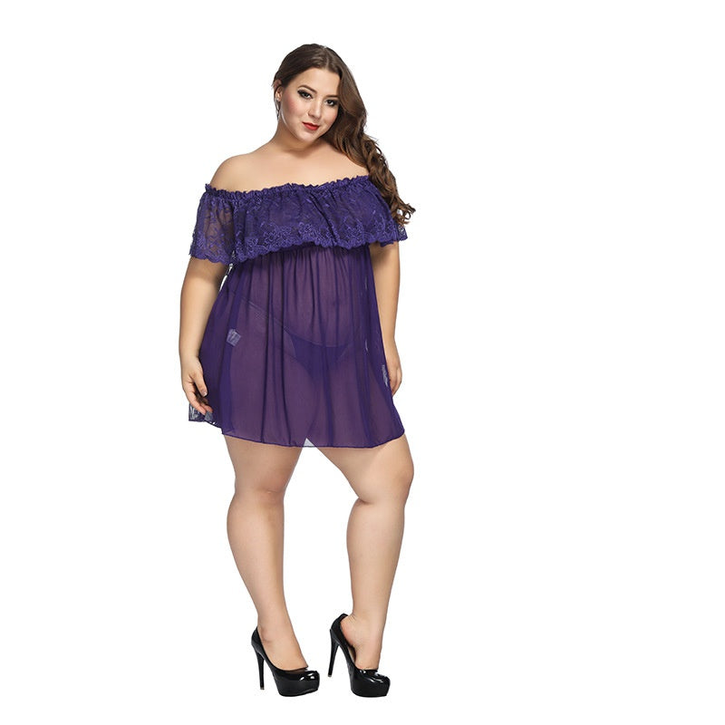 2pcs Plus Size Floral Lace Lingerie Dress with Thongs Sai Feel