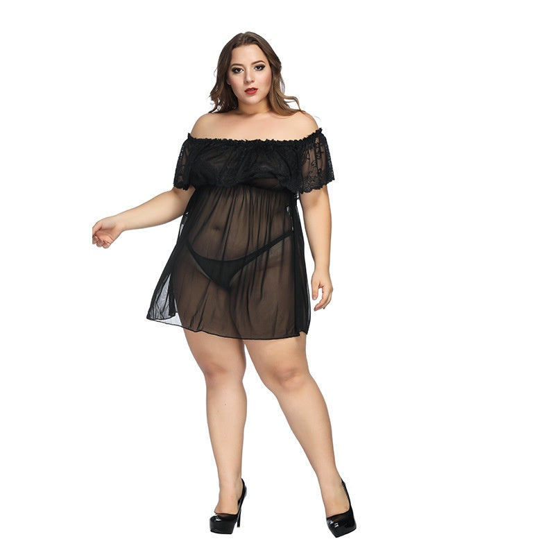 2pcs Plus Size Floral Lace Lingerie Dress with Thongs Sai Feel