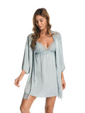 2pcs Suit Women Pajama Set Lace Pyjama Set Sleepwear Home Wear nightwear For Women Robe with Spaghetti Sai Feel