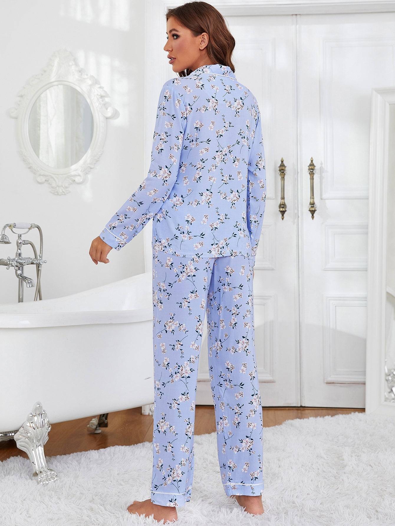 2pcs floral pajama set,Long Sleeve Shirt and Pajama Pants,loungewear Sai Feel