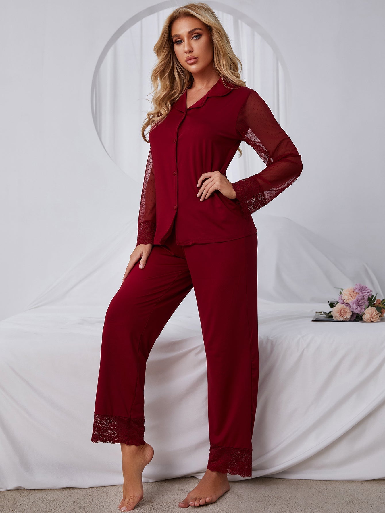 2pcs pajama set,Long Sleeve Shirt and Pajama Pants,loungewear Sai Feel