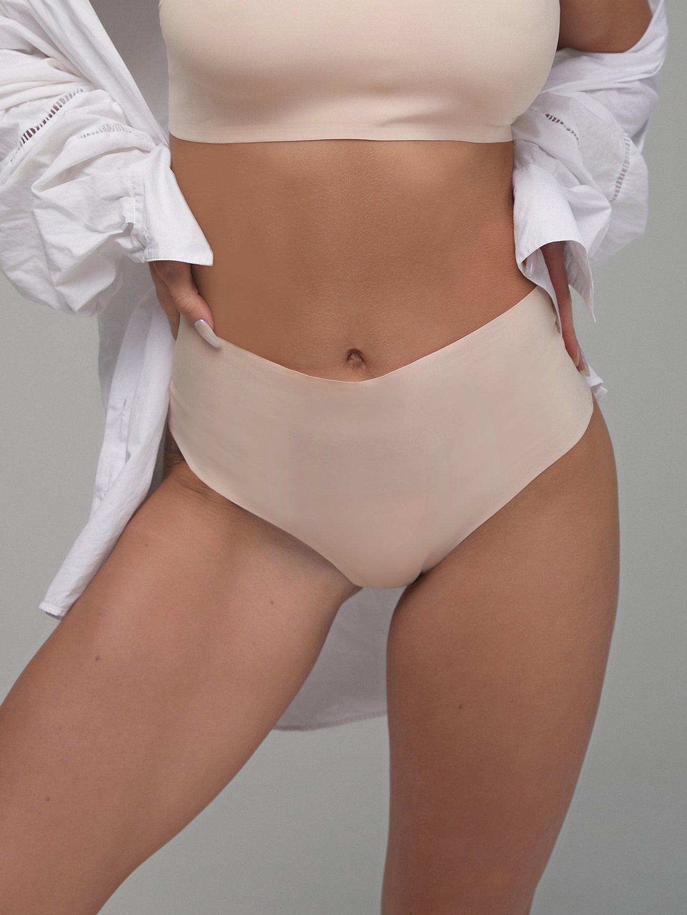 3PCS Daily Wear Basic Color Silky Seamless High Waist Thongs Set Sai Feel