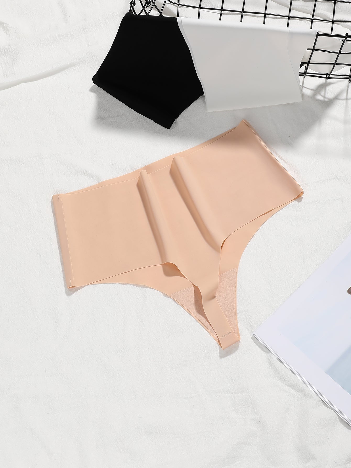 3PCS Daily Wear Basic Color Silky Seamless High Waist Thongs Set Sai Feel