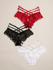 3PCS Plus Size Pack Sexy Criss Cross Lace Panties Sai Feel