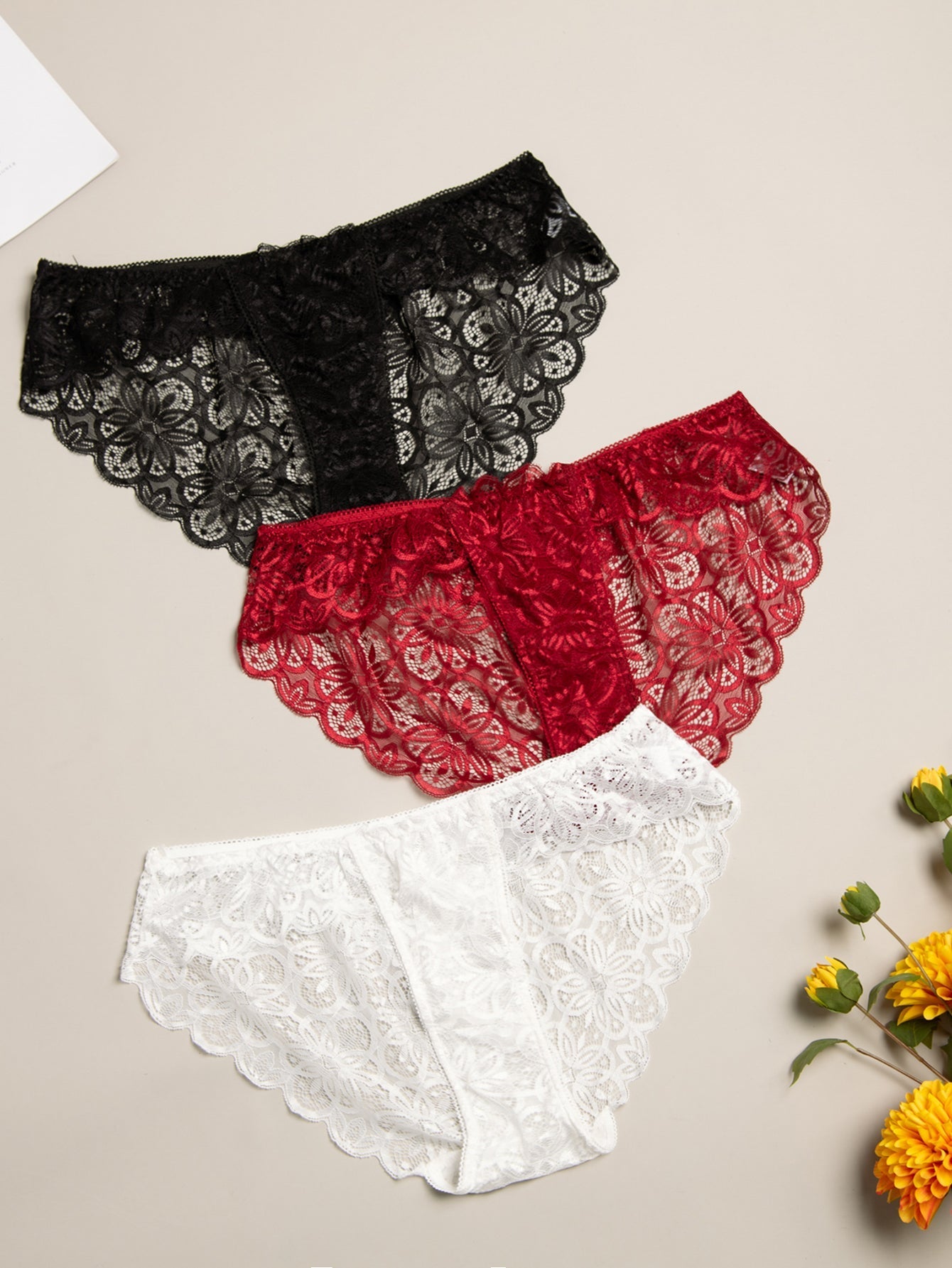 3PCS Plus Size Pack Women's Lace Underwear Sexy Panties Sai Feel