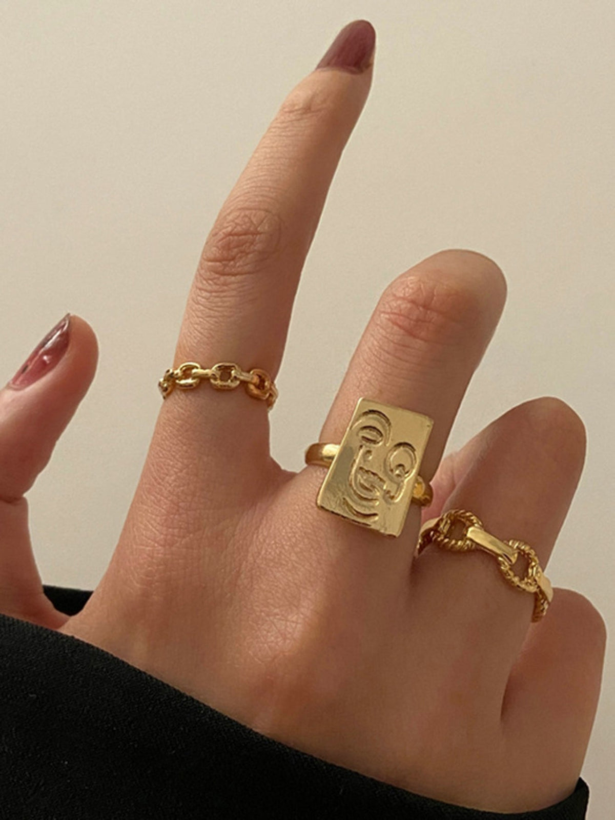 3pcs Golden Metal Ring Set Sai Feel