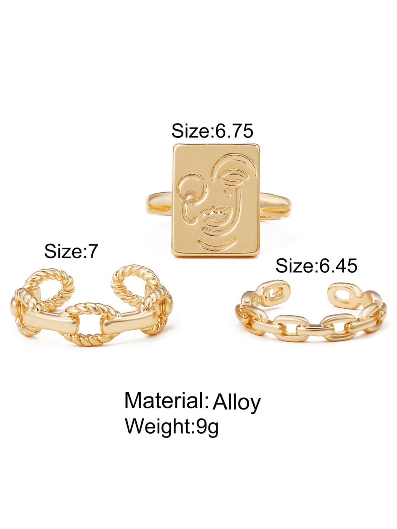 3pcs Golden Metal Ring Set Sai Feel