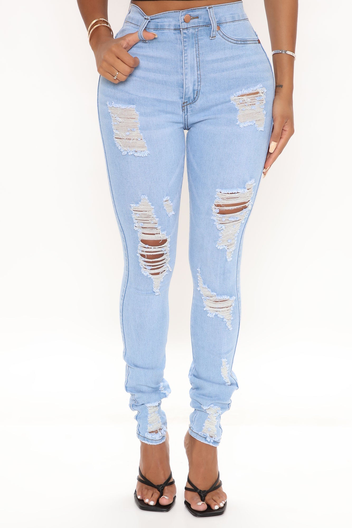 A Little Bit Of Love Ripped Skinny Jeans - Light Blue Wash
