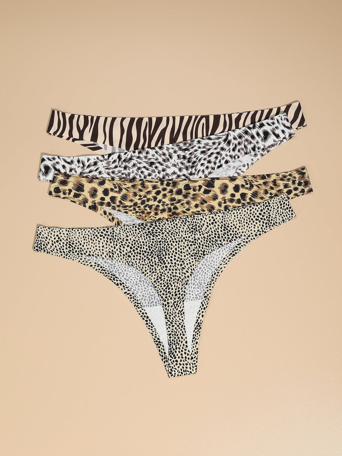 4 Pack Seamless Soft Leopard Thongs Set Sai Feel