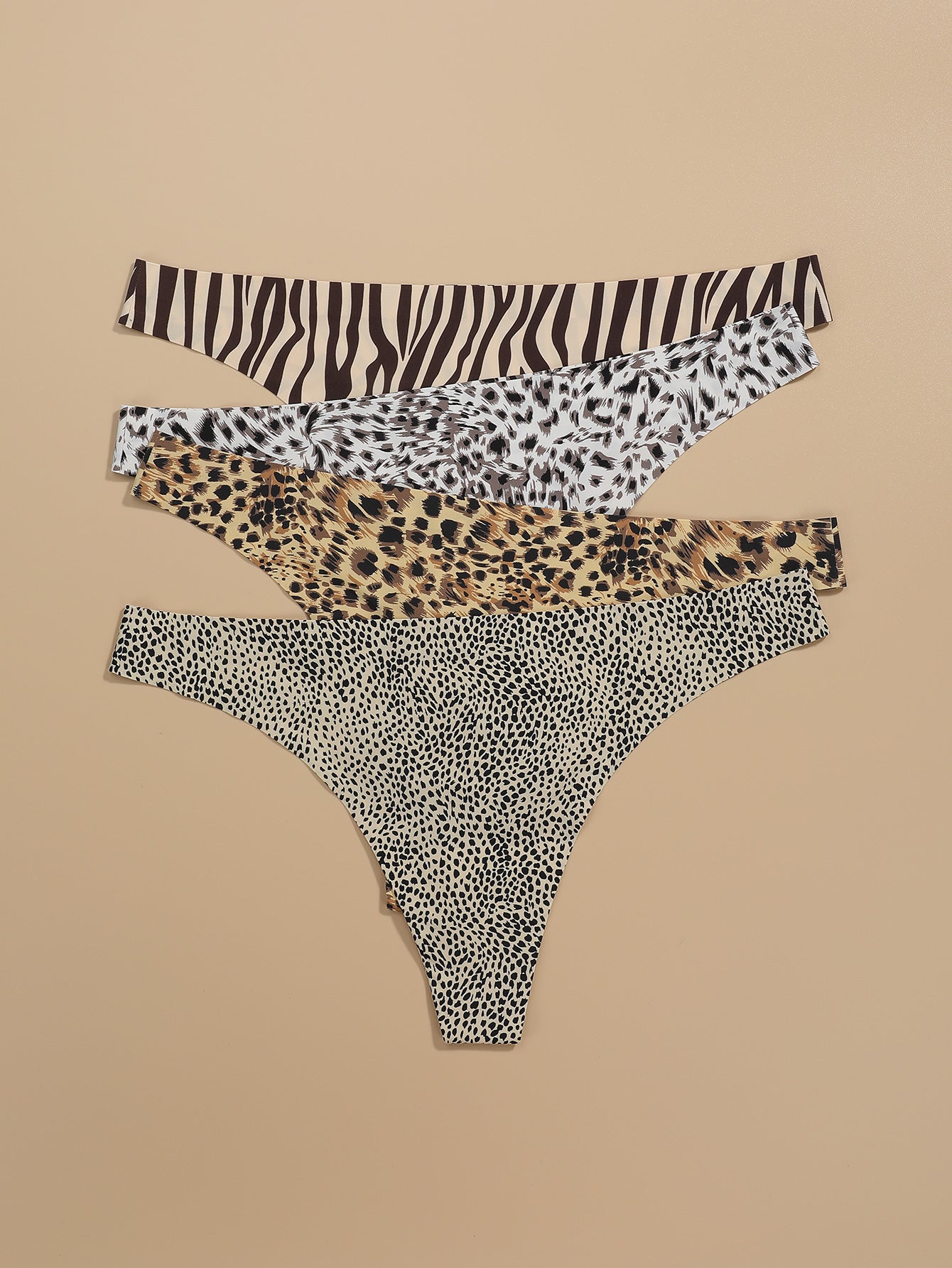 4 Pack Seamless Soft Leopard Thongs Set Sai Feel