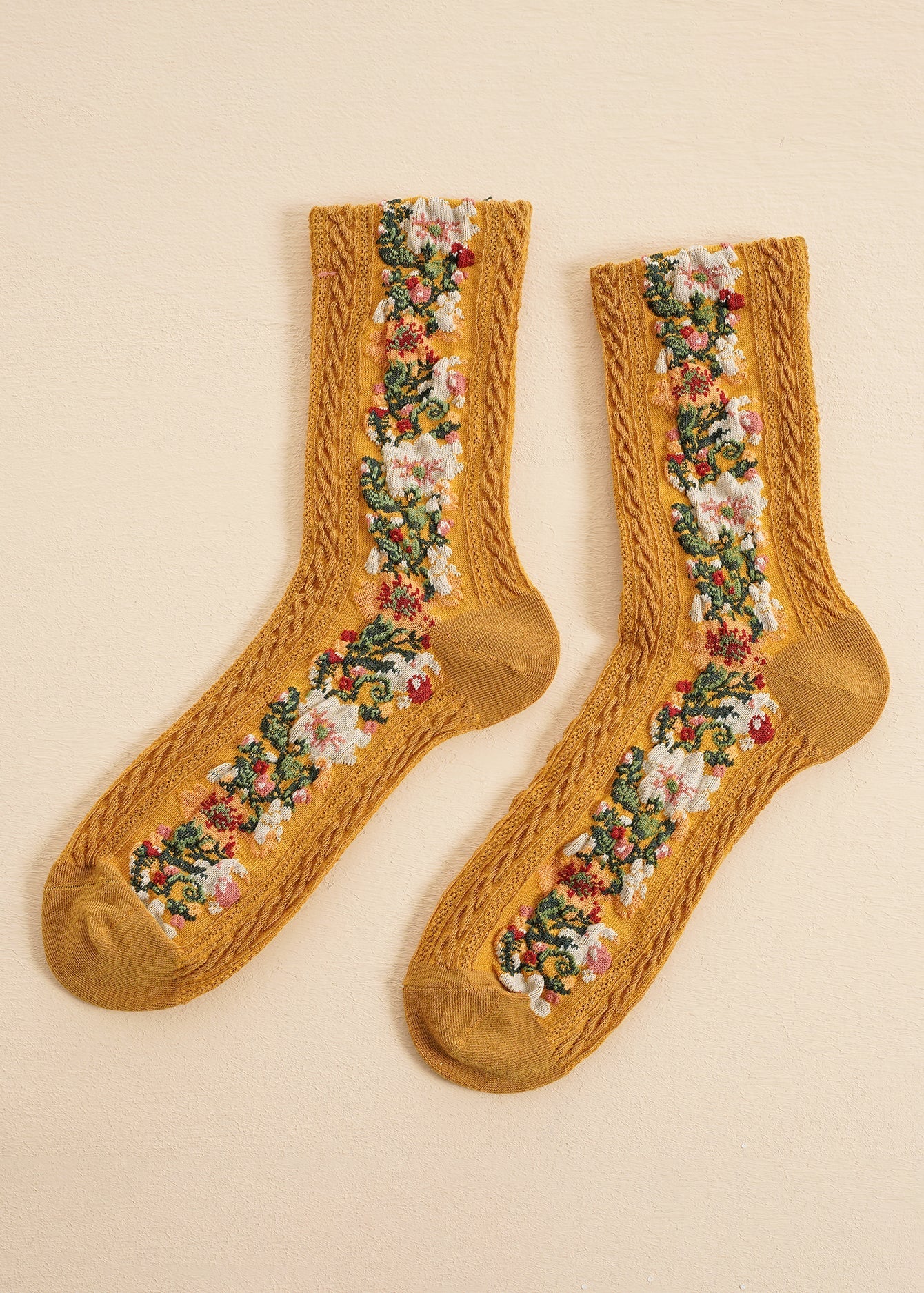 5 Pairs Flower Jacquard Socks Sai Feel