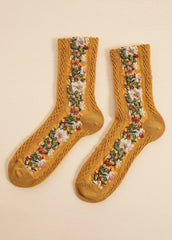 5 Pairs Flower Jacquard Socks Sai Feel