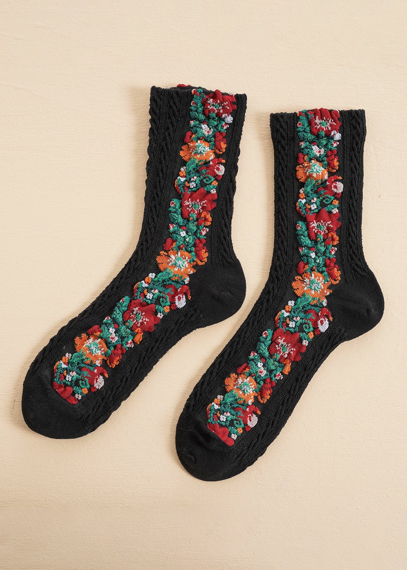 5 Pairs Flower Jacquard Socks Sai Feel