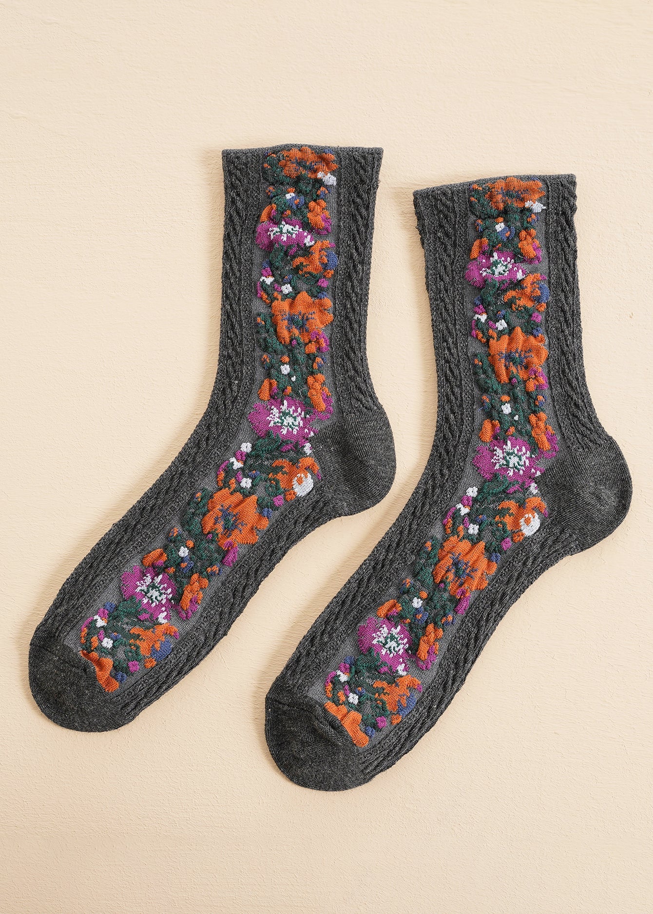 5 Pairs Flower Jacquard Socks Sai Feel