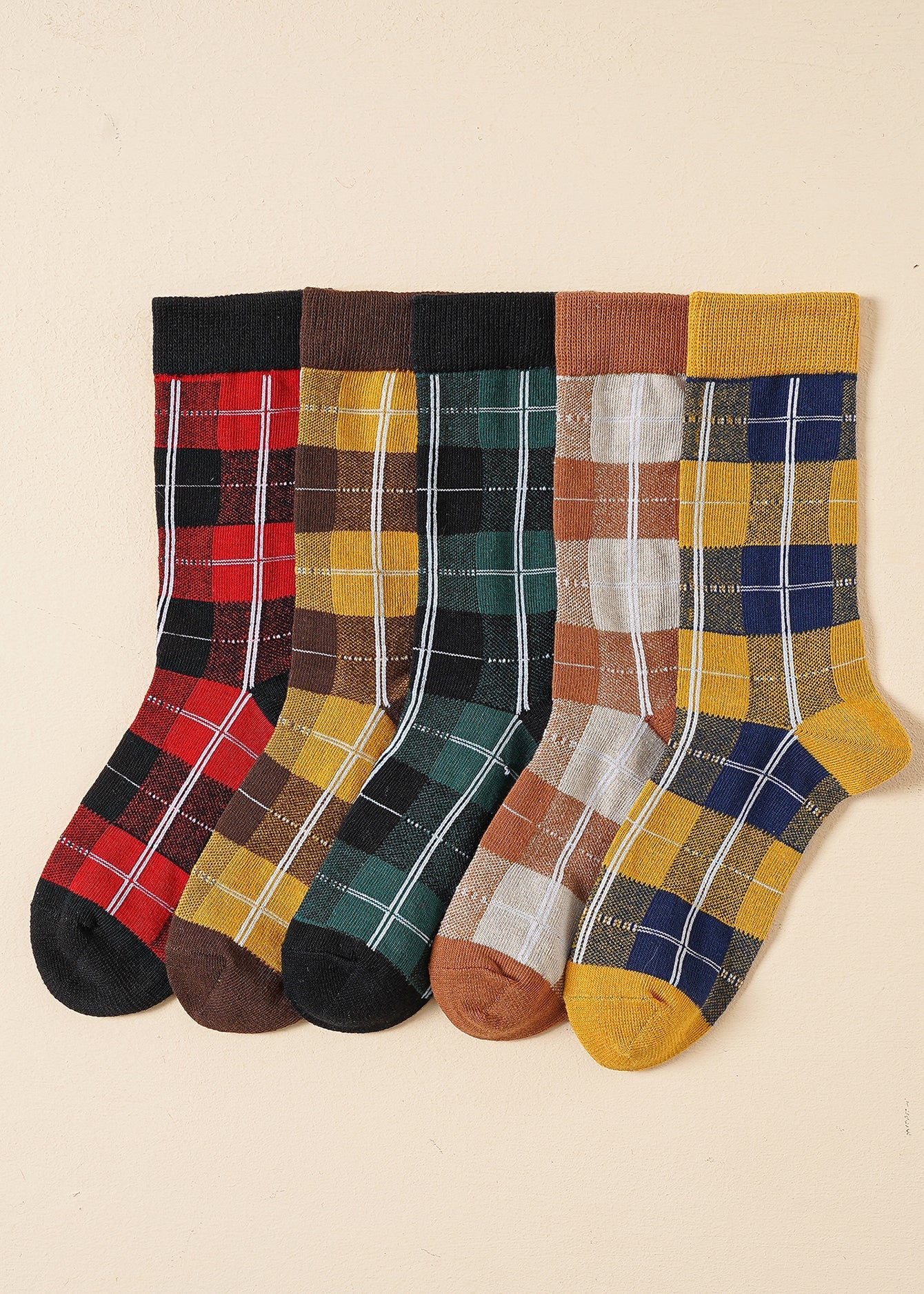 5 Pairs Plaid Socks Sai Feel